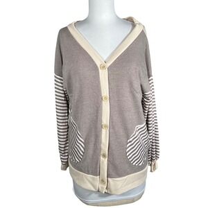 Sew In Love Womens Striped Colorblock Cardigan Taupe Cream Oversized Small